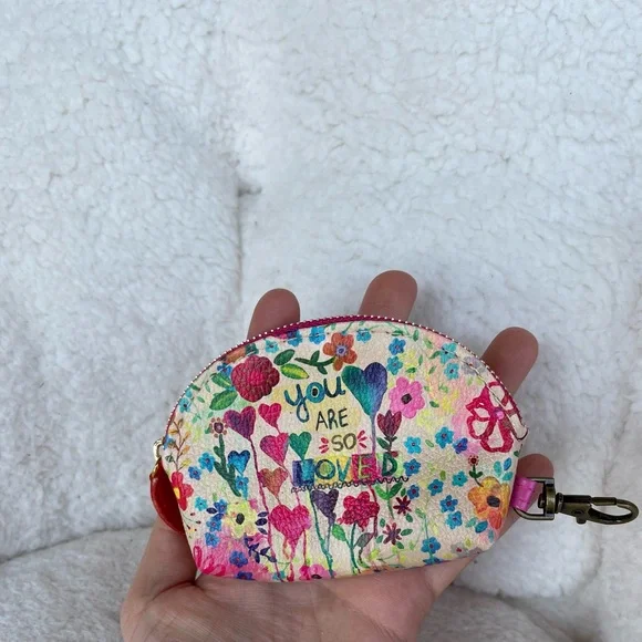 "You Are So Loved" Purse Natural Life Vegan Leather Mini Pouch FloralHeart Coin - Picture 3 of 7